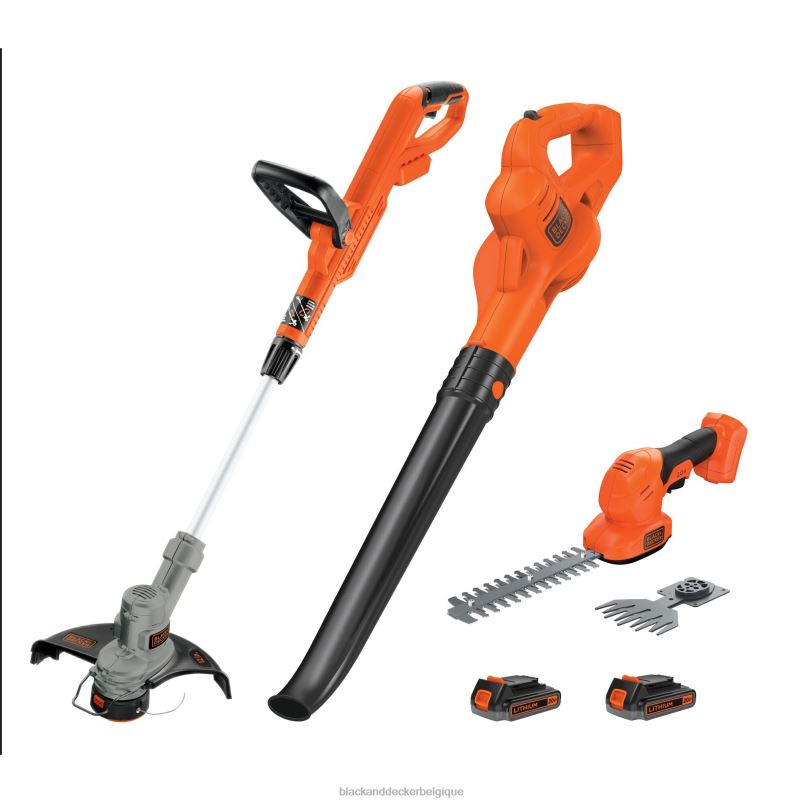 BLACK+DECKER X42D455Kit combo sans fil 20v max taille-haie et balayeuse 2 batteries et chargeur inclus orange Extérieur