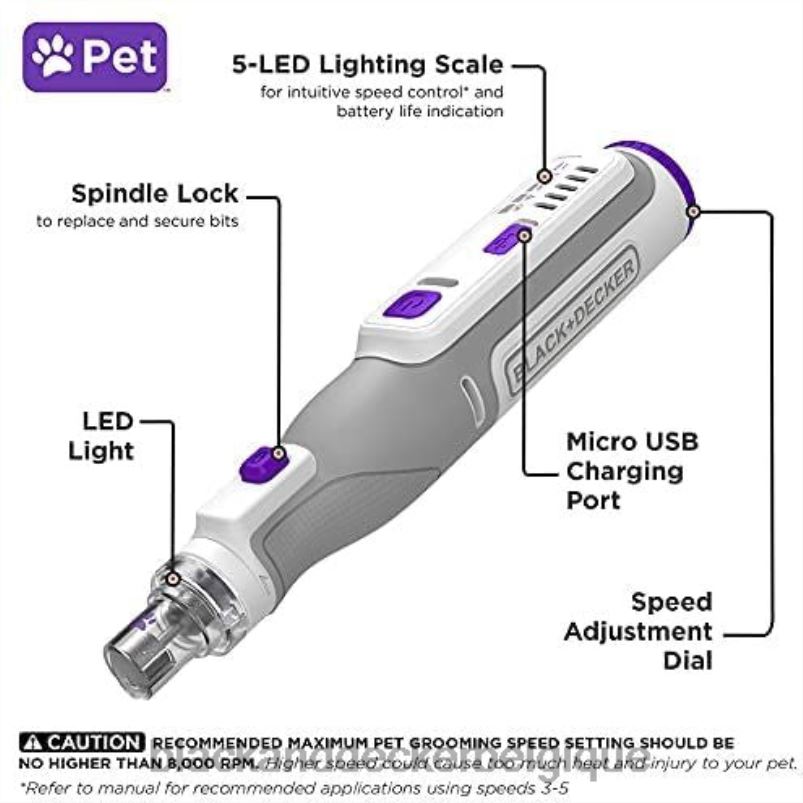BLACK+DECKER X42D225Coupe-ongles pour animaux de compagnie, outil rotatif maximum 8v maison et style de vie
