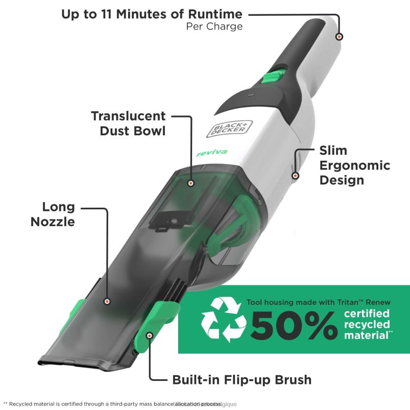 BLACK+DECKER X42D10Aspirateur à main sans fil Reviva 8 V Max avec filtre de chargeur et suceur plat à brosse nettoyage