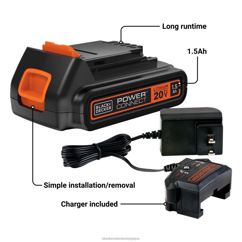 BLACK+DECKER X42D723Chargeur de batterie lithium-ion 20 V max powerconnect 1,5 Ah outils