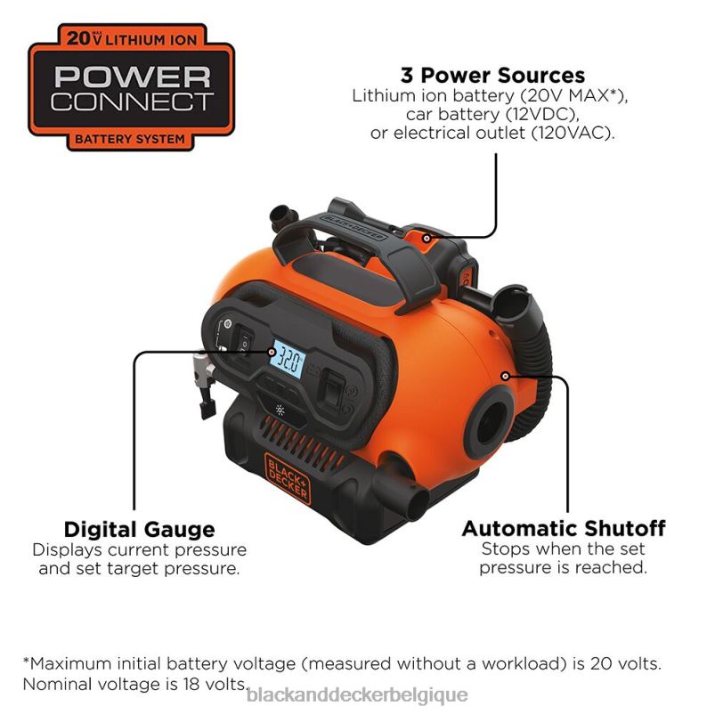 BLACK+DECKER X42D674Gonfleur de pneu sans fil 20 V max, outil électrique sans fil et filaire uniquement outils