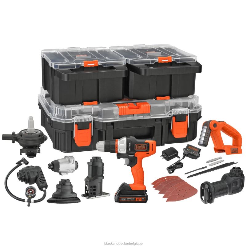 BLACK+DECKER X42D529Le kit d'outils électriques Matrix 20 V max comprend une perceuse sans fil, 8 accessoires et un étui de rangement. outils