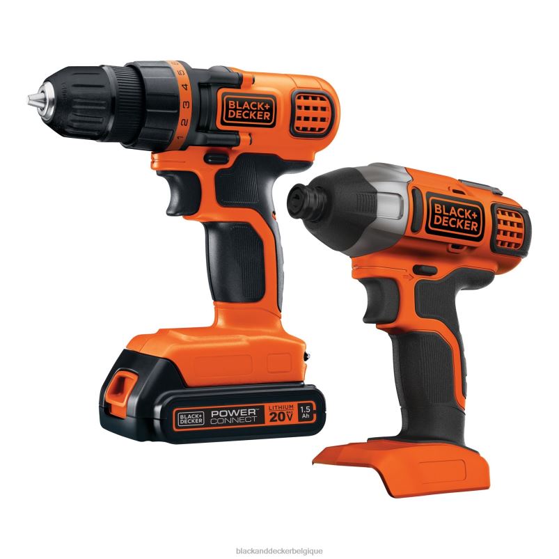 BLACK+DECKER X42D540Kit combiné d'outils électriques pour perceuse sans fil et visseuse à percussion 20 V max avec batterie et chargeur outils