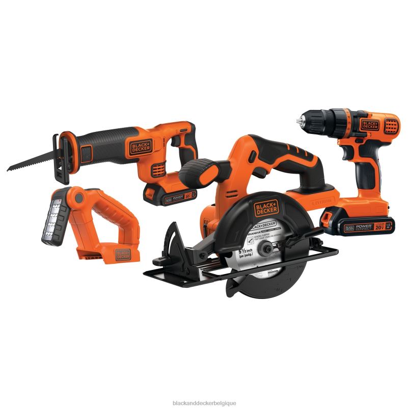 BLACK+DECKER X42D544Kit combiné d'outils électriques 20 V max, ensemble d'outils électriques sans fil à 4 outils avec 2 batteries et chargeur outils