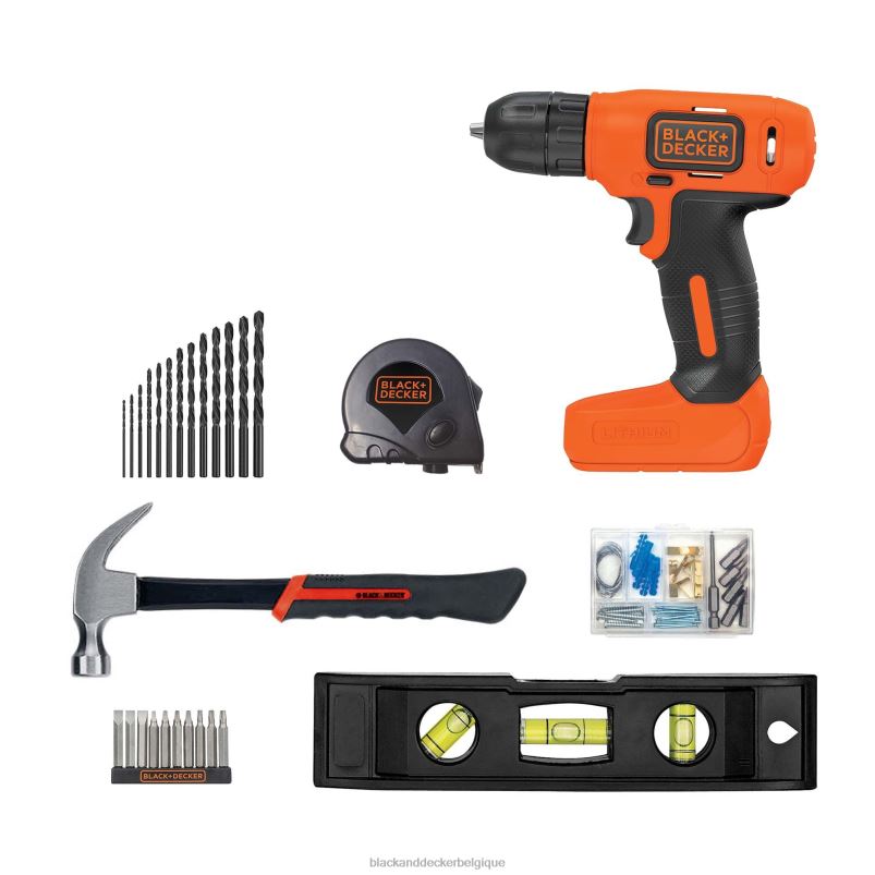 BLACK+DECKER X42D558Le kit de projet prêt à décorer 8 V max comprend une perceuse sans fil et des outils manuels essentiels. outils