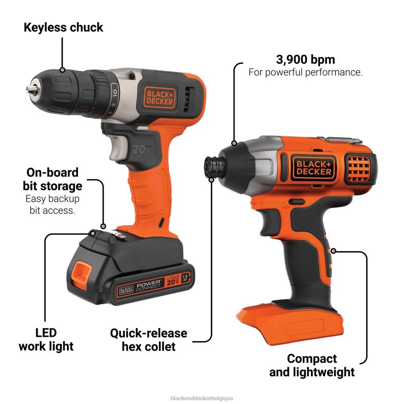 BLACK+DECKER X42D584Kit combiné de visseuse à percussion sans fil powerconnect 20 V max outils