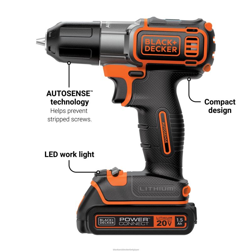 BLACK+DECKER X42D590Perceuse/visseuse sans fil powerconnect 20 V max, 3/8 po avec kit de détection automatique outils