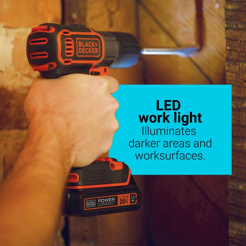 BLACK+DECKER X42D590Perceuse/visseuse sans fil powerconnect 20 V max, 3/8 po avec kit de détection automatique outils