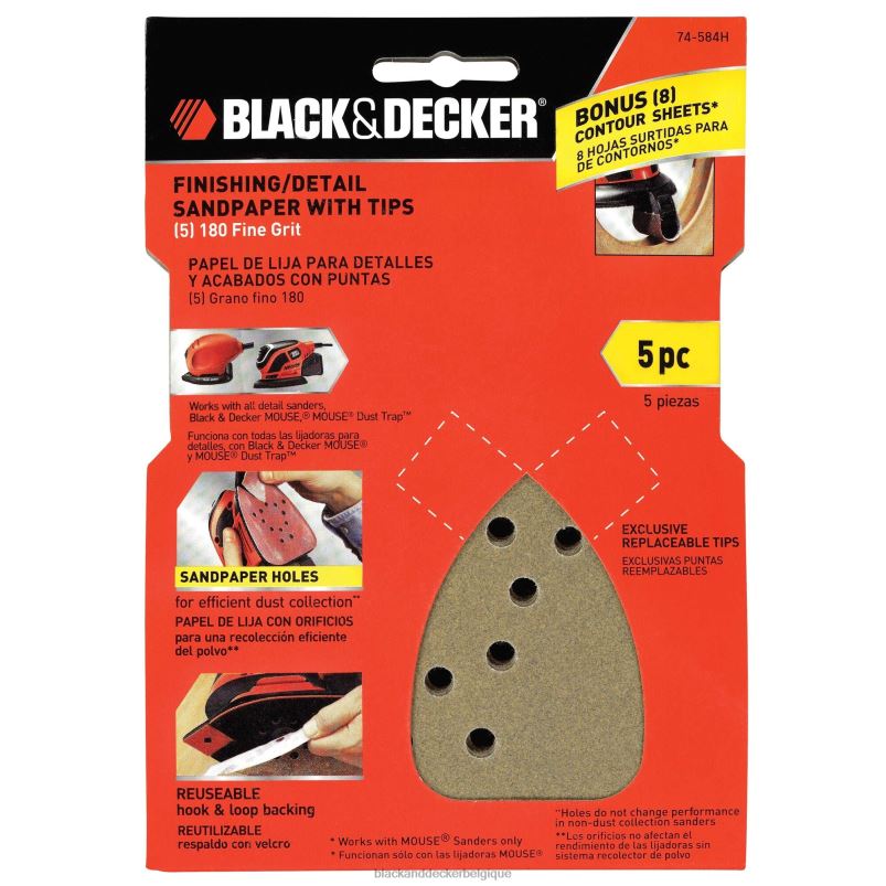 BLACK+DECKER X42D642papier de verre à grain fin pour la collecte de la poussière, paquet de 5 outils